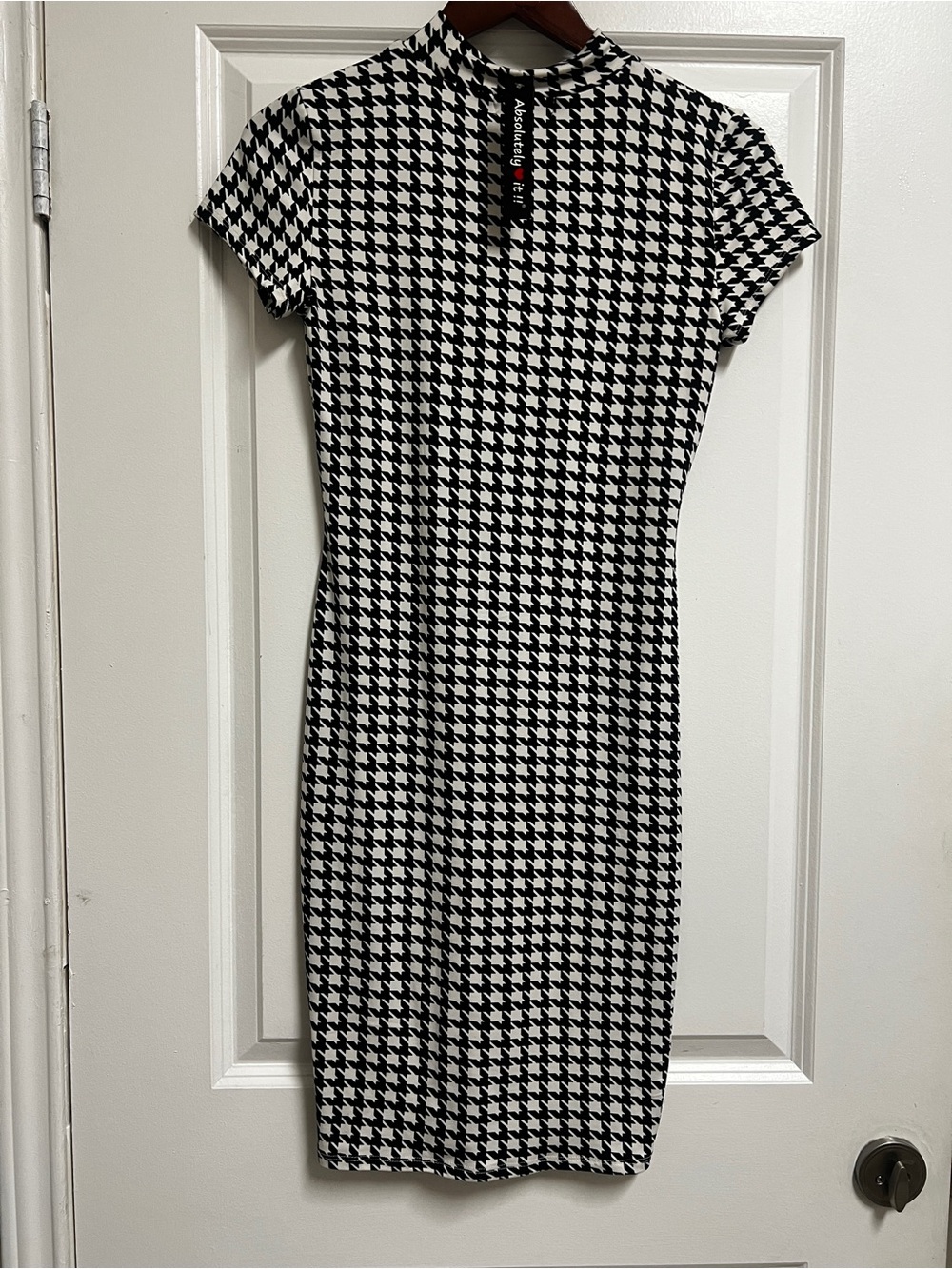 Absolutely Black & White Houndstooth Midi Dress
